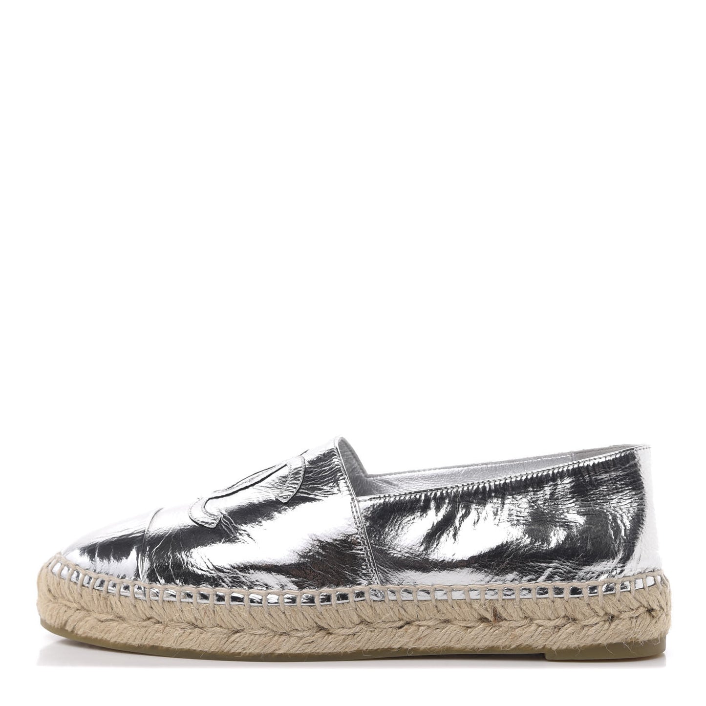 Laminated Goatskin CC Espadrilles 38 Silver