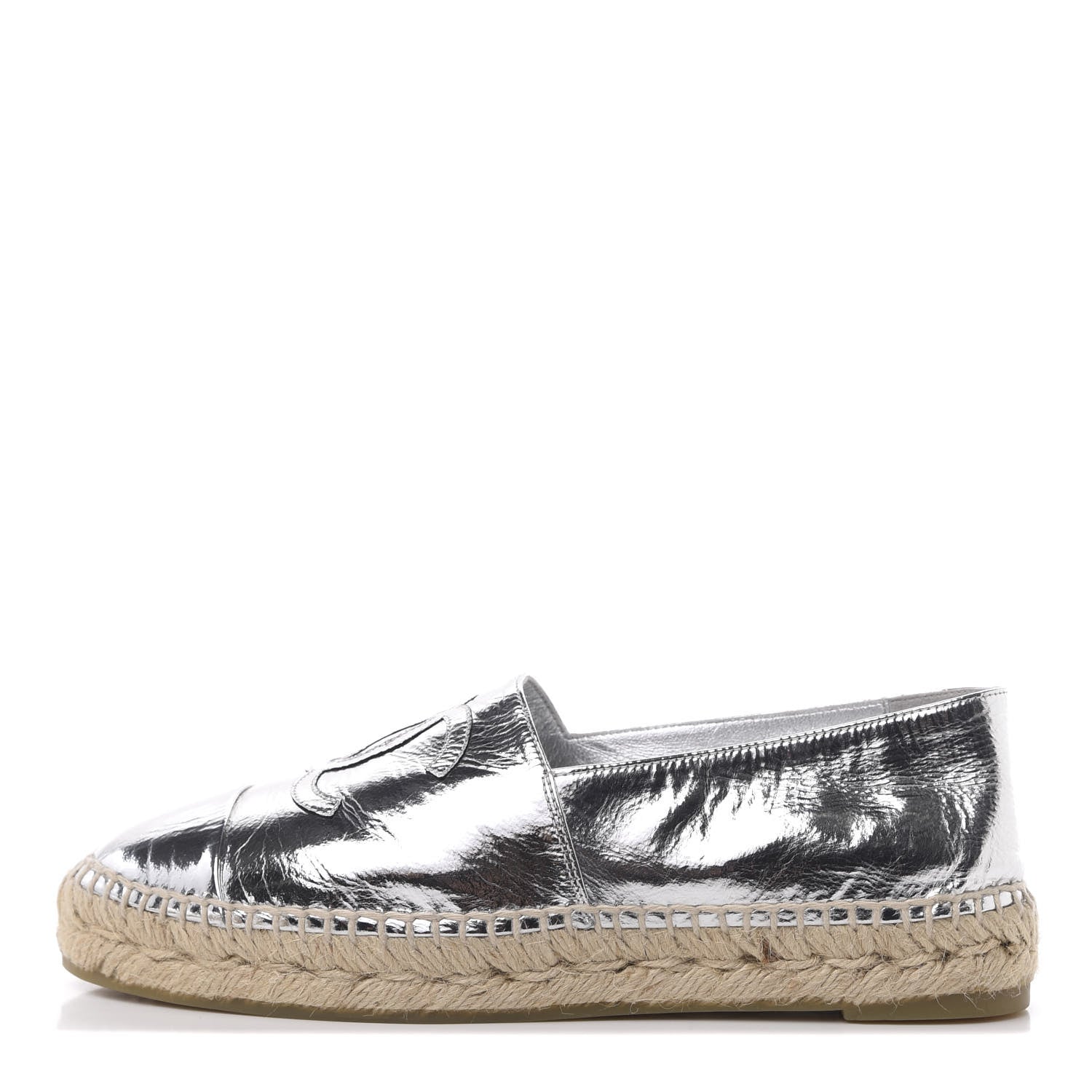 Chanel Laminated Goatskin CC Espadrilles 38 Silver 1 of 10