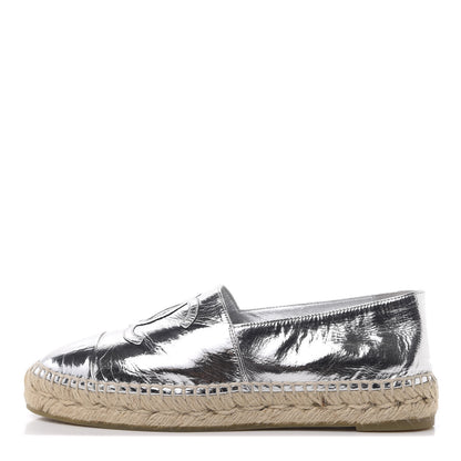 Chanel Laminated Goatskin CC Espadrilles 38 Silver 1 of 10
