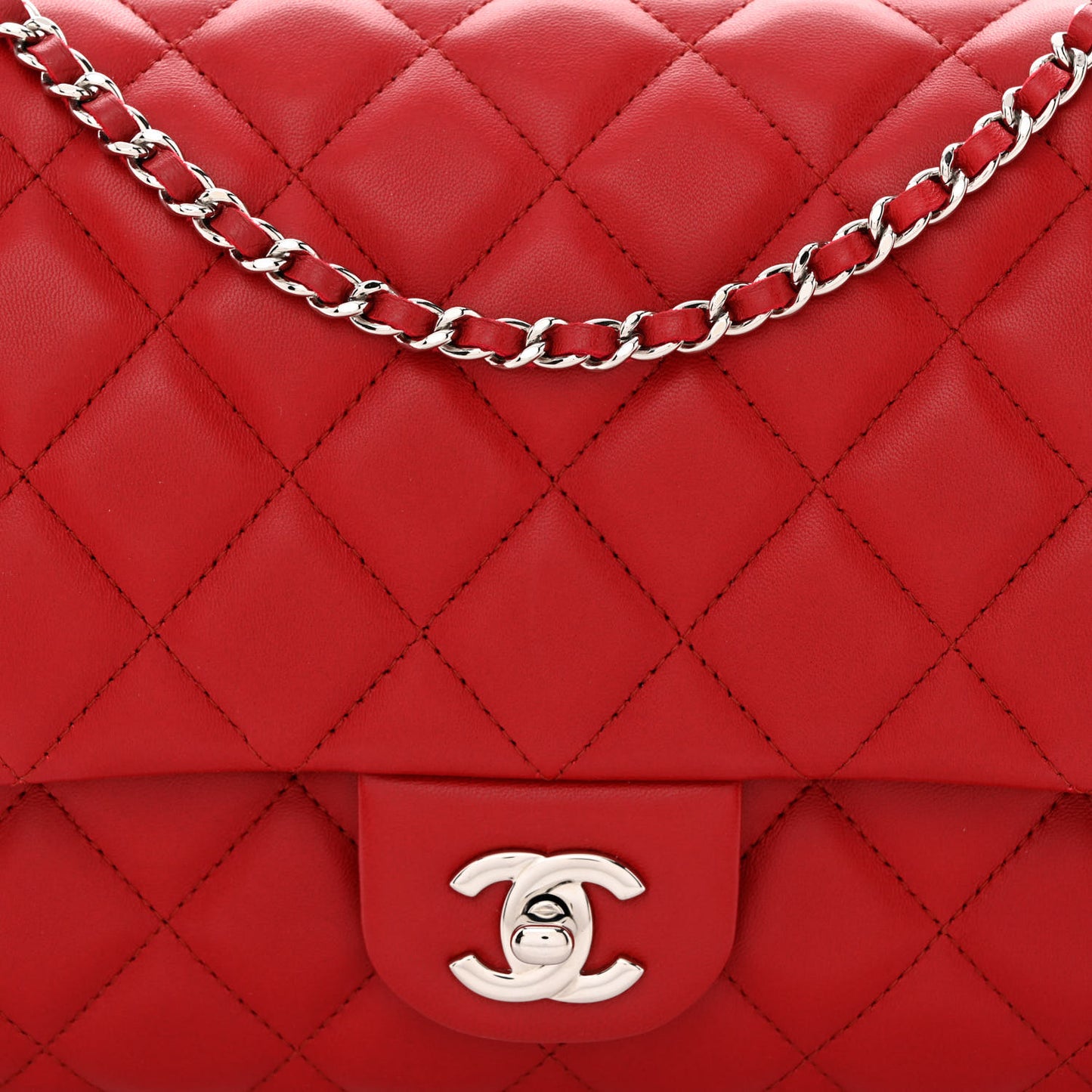 Lambskin Quilted Flap Clutch Red
