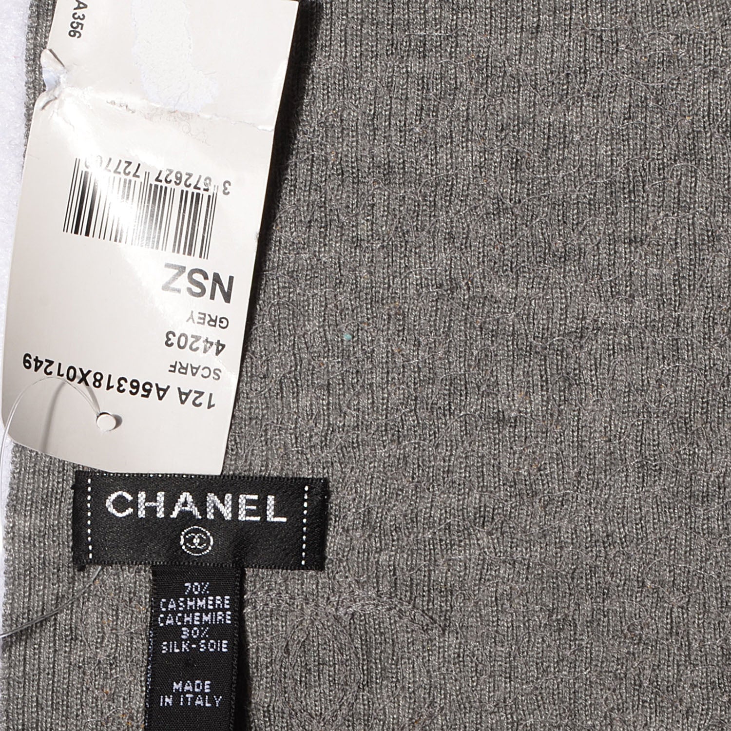 Chanel Cashmere Silk Sequin CC Scarf Grey 4 of 5