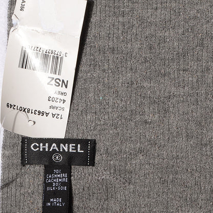 Chanel Cashmere Silk Sequin CC Scarf Grey 4 of 5