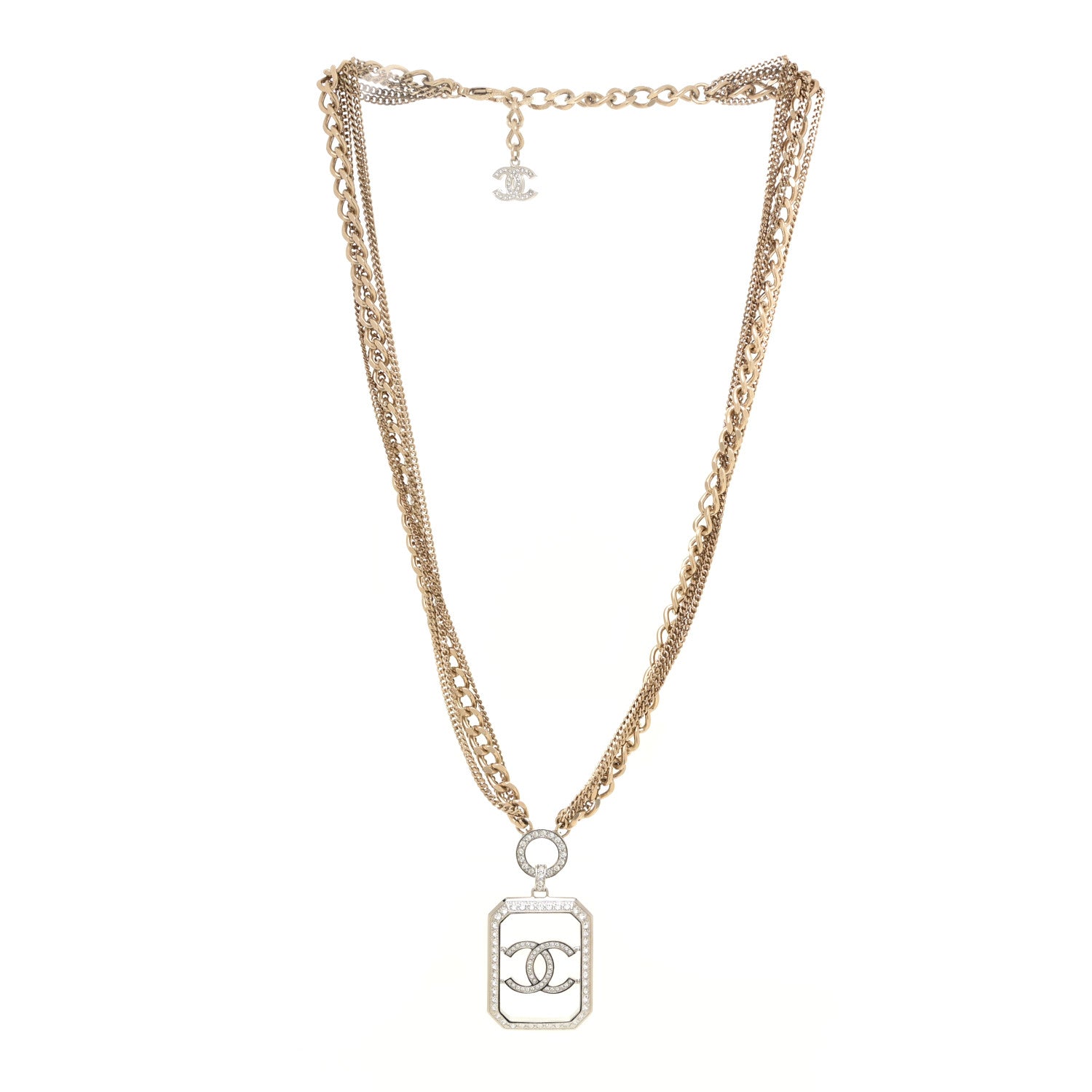 Chanel Crystal Chain CC Multi Strand Necklace Gold 3 of 5