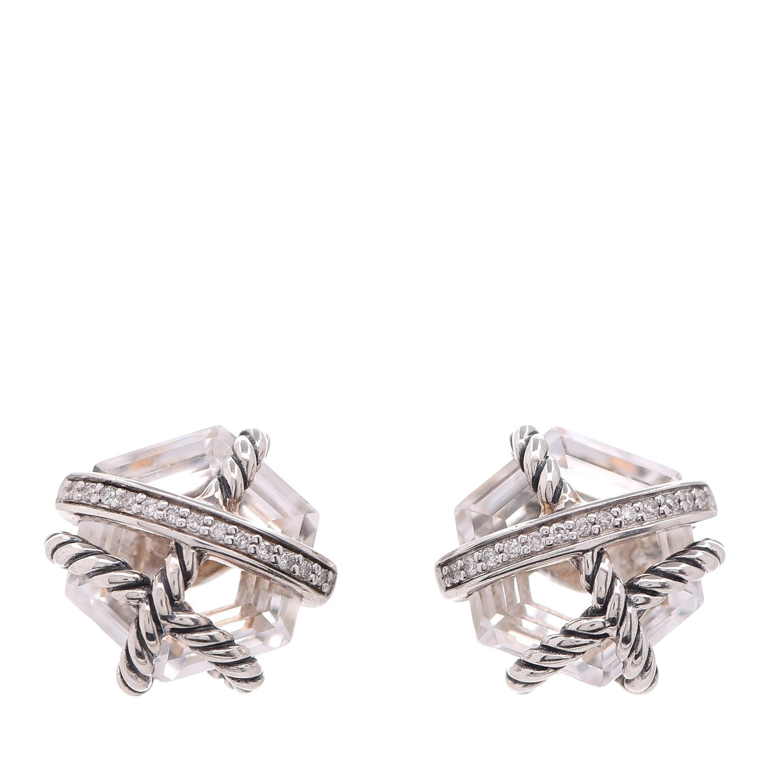 David Yurman Sterling Silver Diamond Crystal 10mm Cable Wrap Earrings 1 of 4