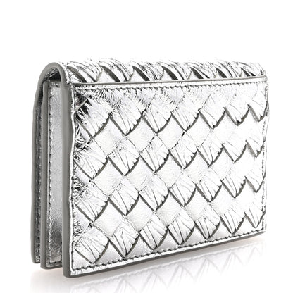 Bottega Veneta Metallic Calfskin Intreccio Plisse Card Case Silver 3 of 6