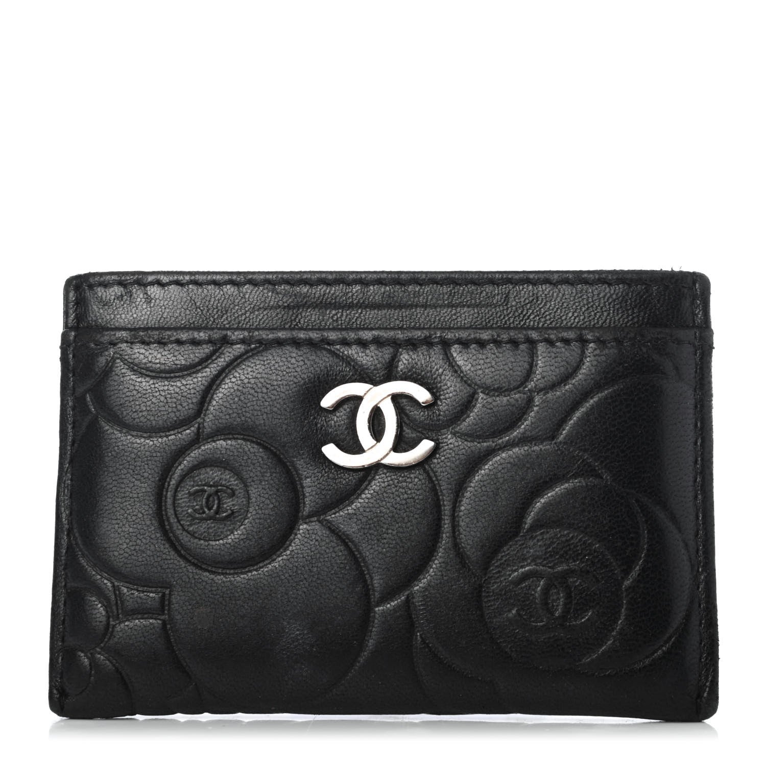 Chanel Lambskin Camellia Embossed Card Holder Black 1 of 7