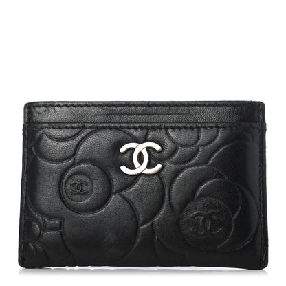 Chanel Lambskin Camellia Embossed Card Holder Black 1 of 7