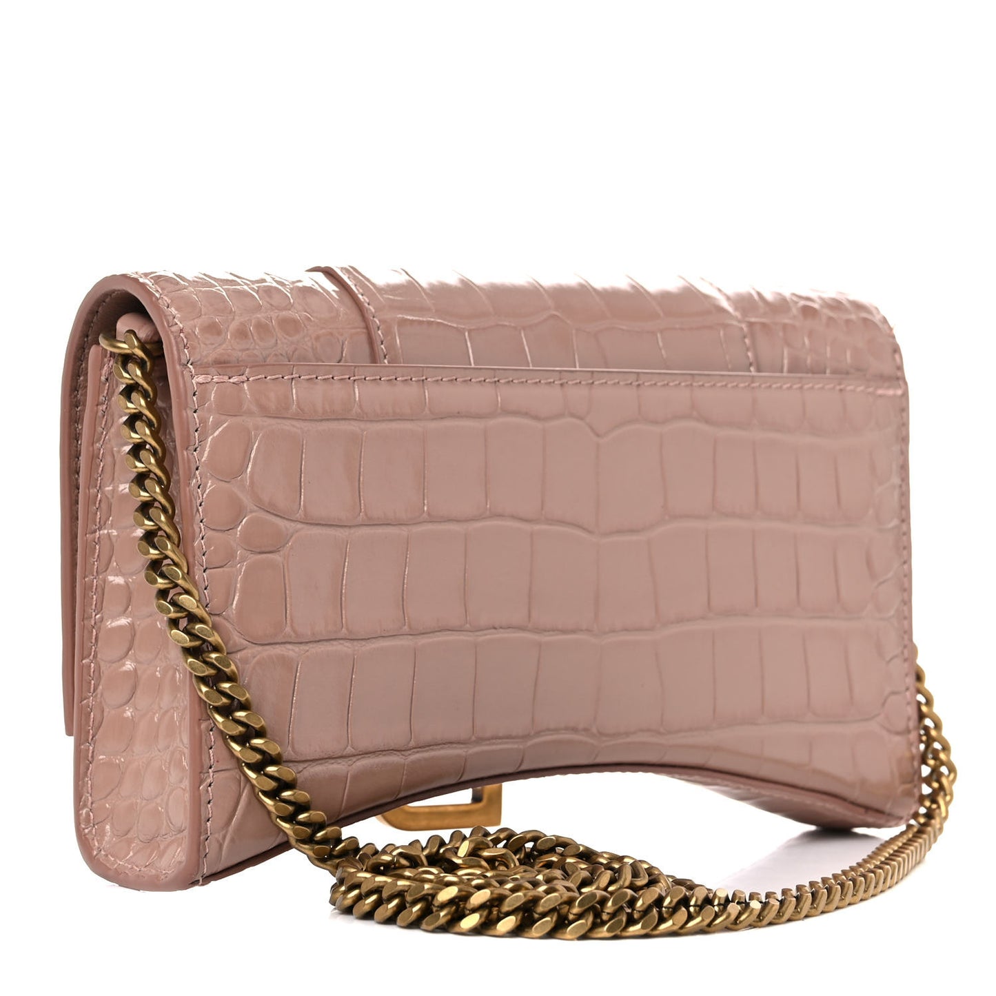 Shiny Calfskin Crocodile Embossed Hourglass Chain Bag Nude Beige