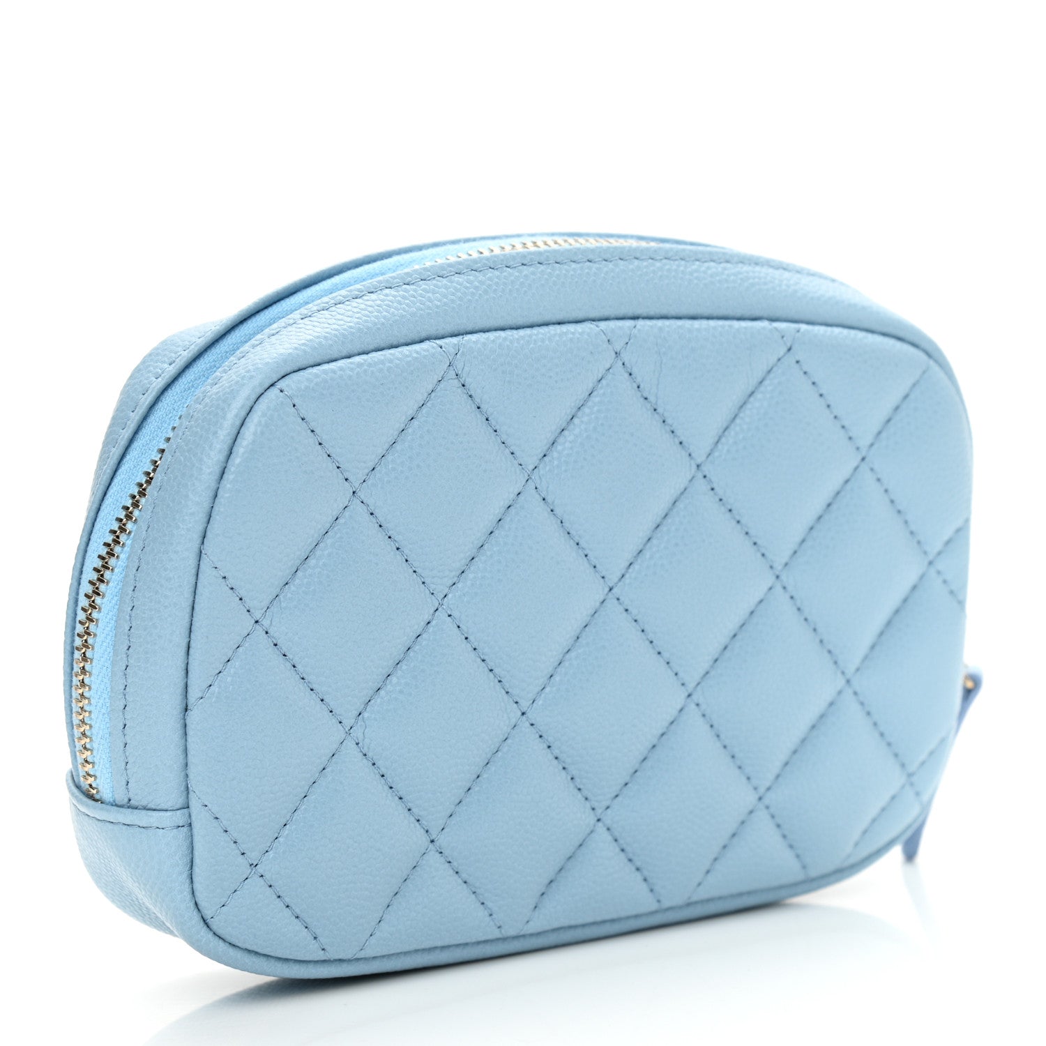 Chanel Caviar Quilted Small Curvy Pouch Cosmetic Case Light Blue 3 of 8