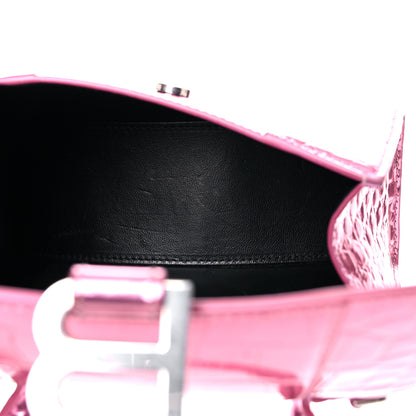 Balenciaga Metallic Shiny Calfskin Crocodile Embossed Hourglass Top Handle Bag XS Pink 5 of 18
