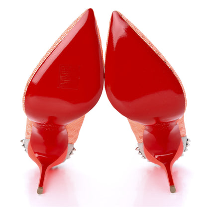 Christian Louboutin Matt Pattent Mesh Glitter Sporty 100 Spike Pumps 36.5 Orange Fluo 5 of 12