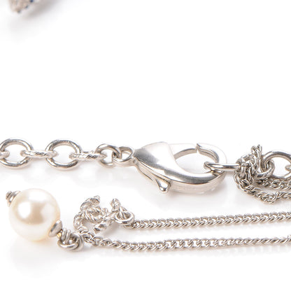 Chanel Pearl Bead CC Long Necklace Blue Silver 7 of 7