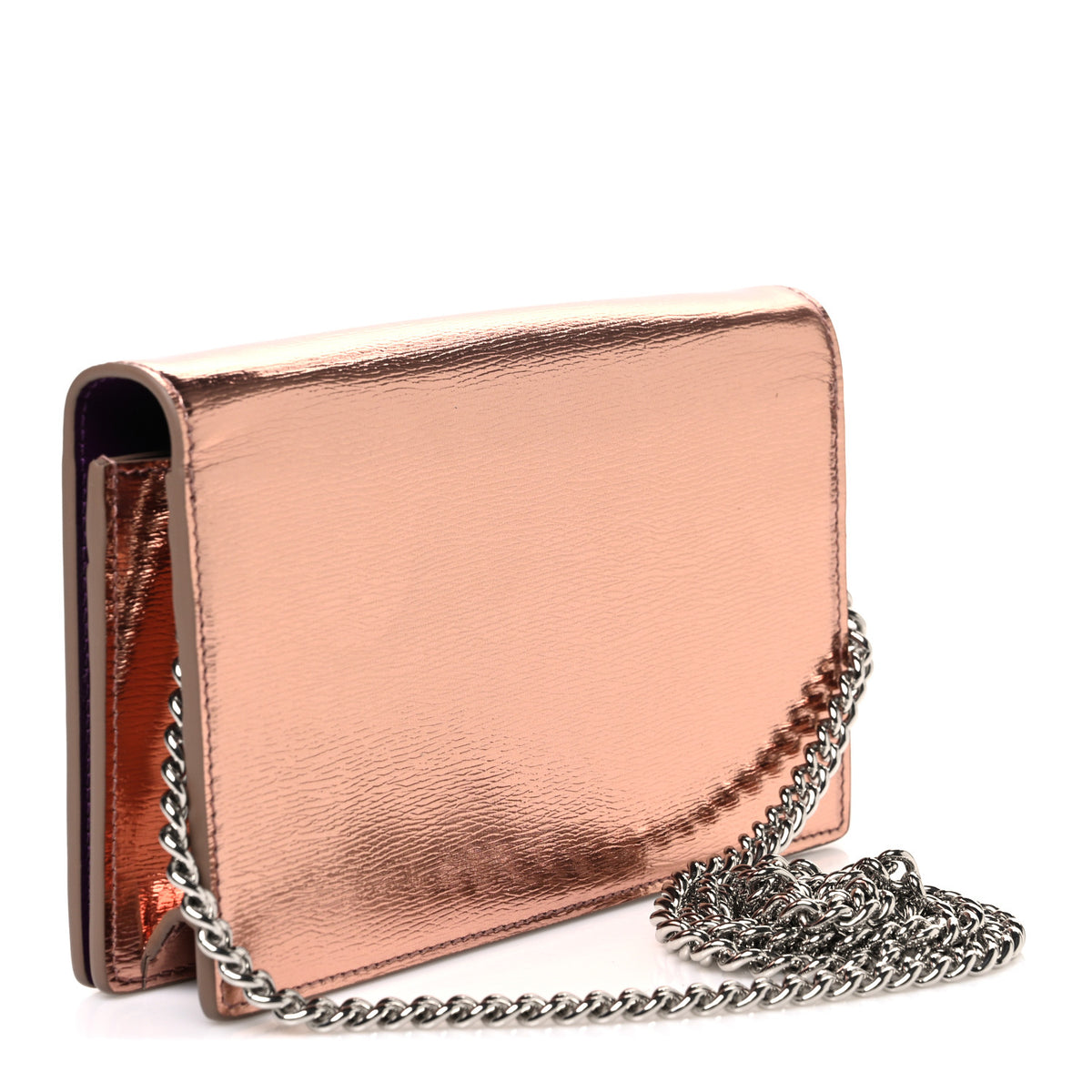 Gucci Textured Patent Bi-color GG Marmont Wallet on Chain  Pink 3 of 9