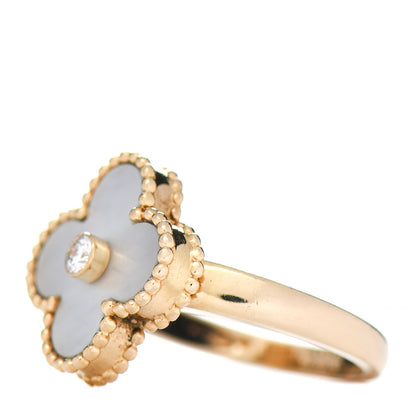 Van Cleef & Arpels 18K Yellow Gold Diamond Mother of Pearl Vintage Alhambra Ring 49 5 3 of 6