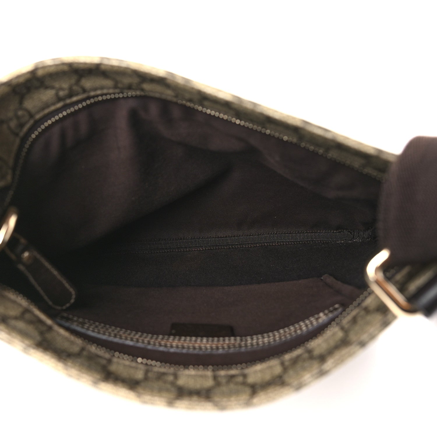 Gucci GG Supreme Monogram Selleria Calfskin Small Flat Side Zip Messenger Bag Beige Ebony Cocoa Dark Chocolate 5 of 11