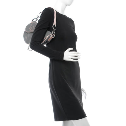 Christian Dior Patent Denim Jeans Saddle Bag Grey Pink 3 of 8