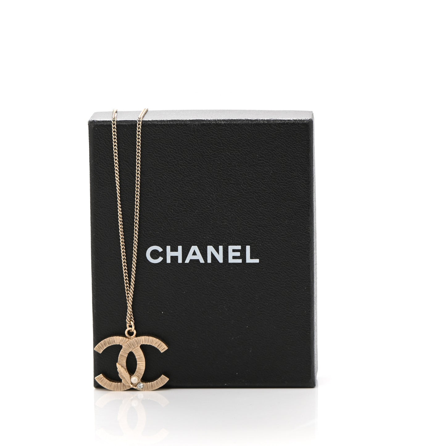 Pearl Crystal Leaf CC Necklace Gold