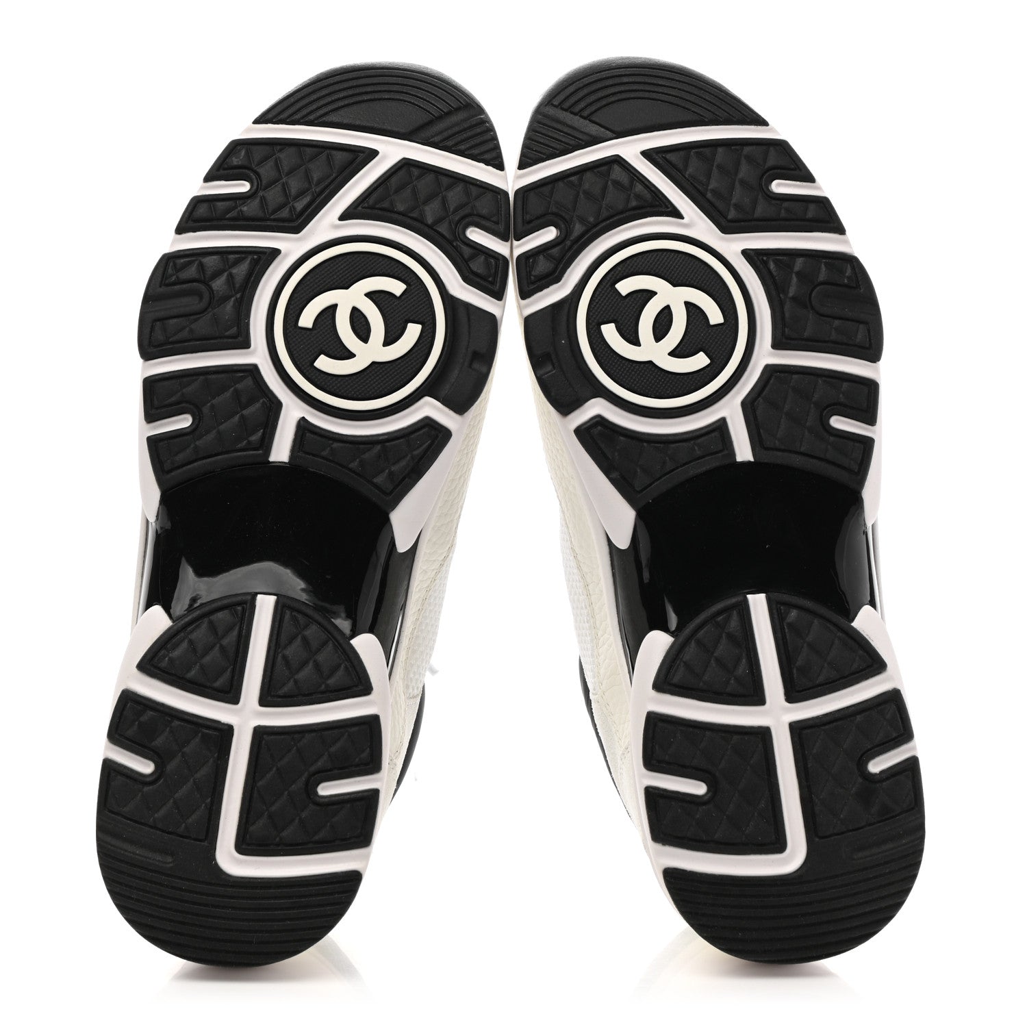 Chanel Mesh Suede Calfskin Grained Calfskin Womens CC Sneakers 38 White Black 5 of 8