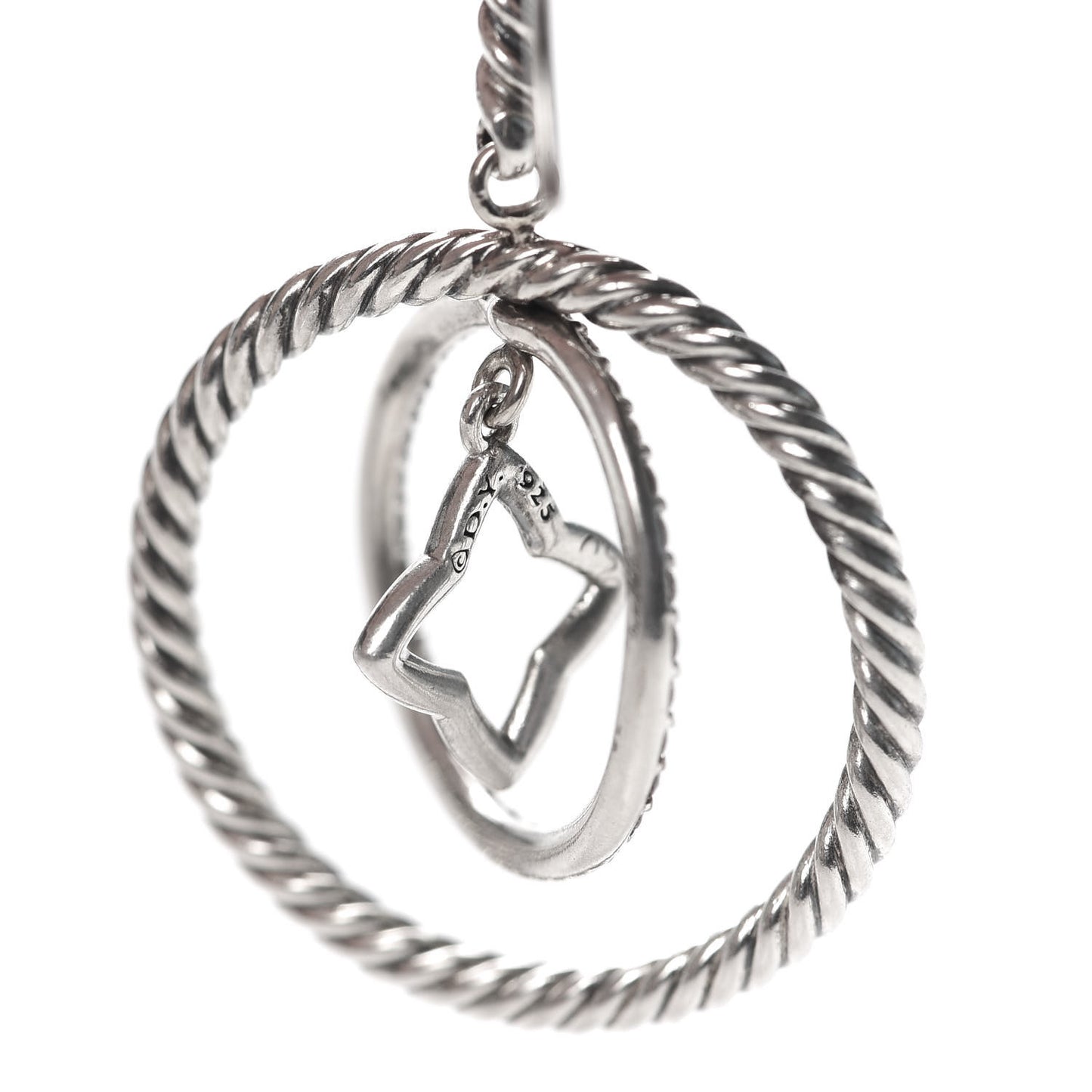 Sterling Silver Diamond Quatrefoil Mobile Circle Earrings