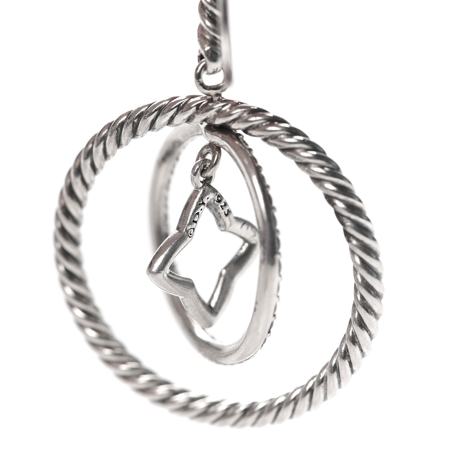 David Yurman Sterling Silver Diamond Quatrefoil Mobile Circle Earrings 3 of 4