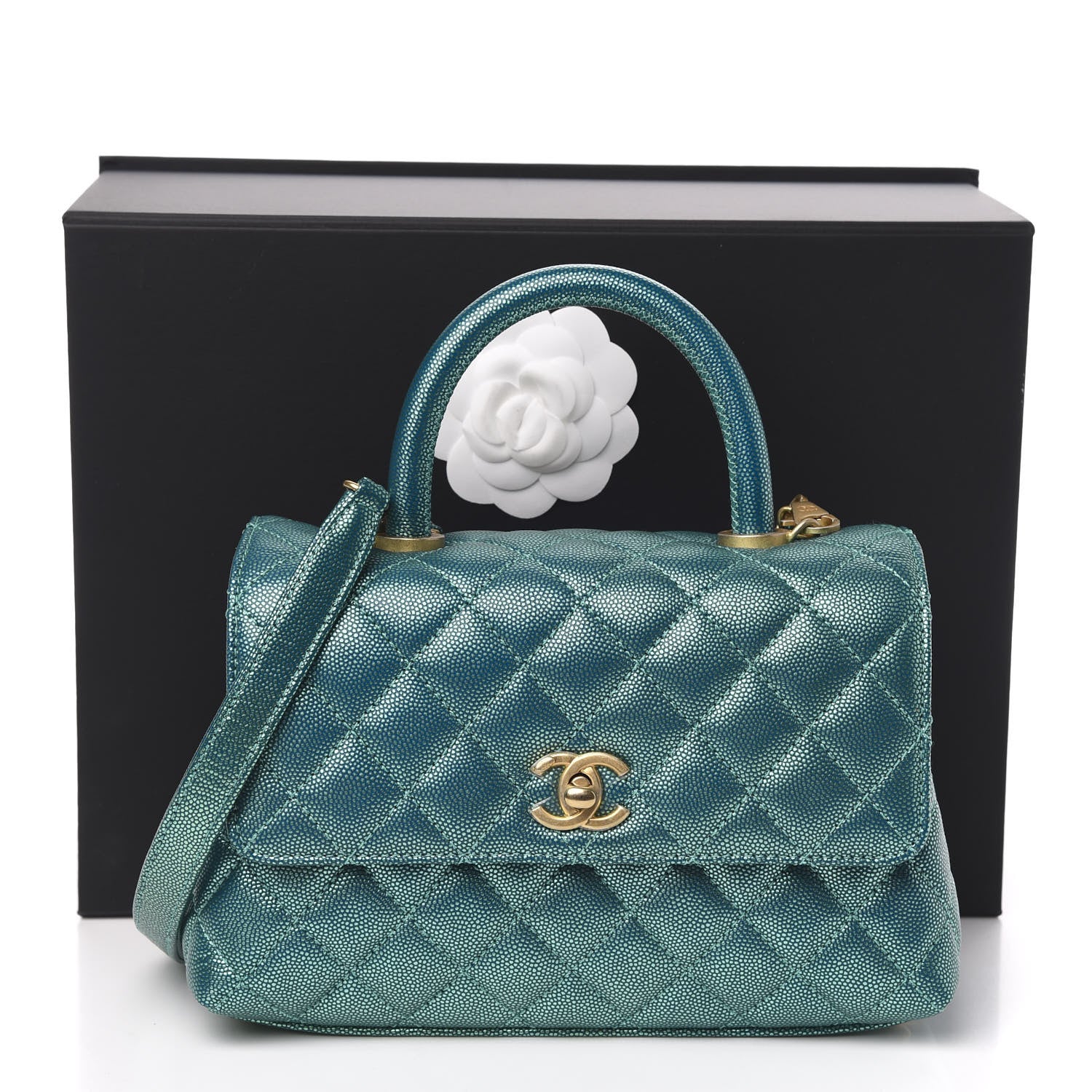 Chanel Metallic Caviar Quilted Mini Coco Handle Flap Blue 11 of 11
