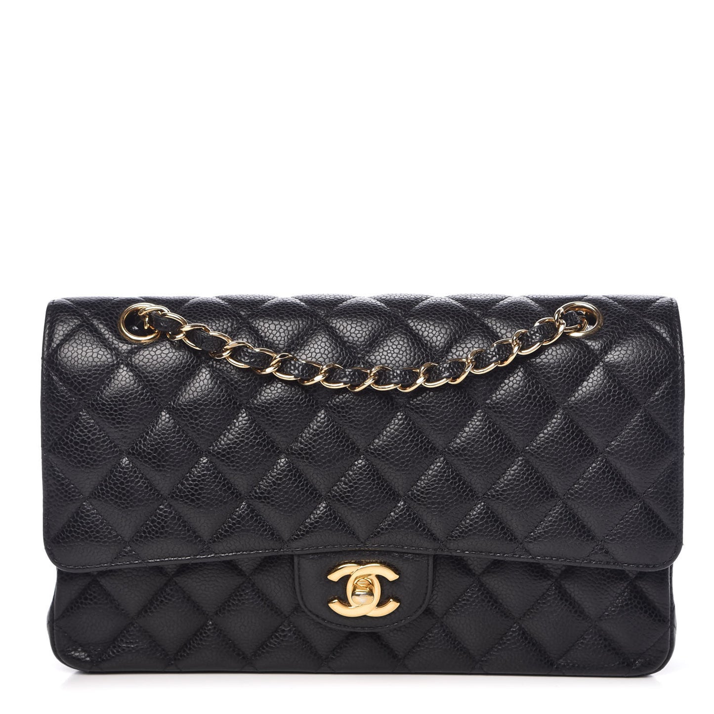 Caviar Quilted Medium Double Flap Black