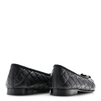 Chanel Aged Calfskin Quilted CC Cap Toe Ballerina Flats 36.5 Black 4 of 10