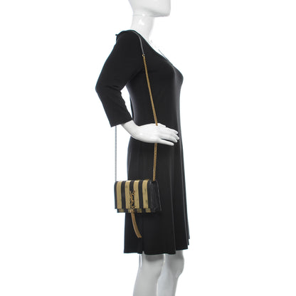 Saint Laurent Sequin Striped Classic Monogram Kate Tassel Chain Wallet Black Gold 2 of 18
