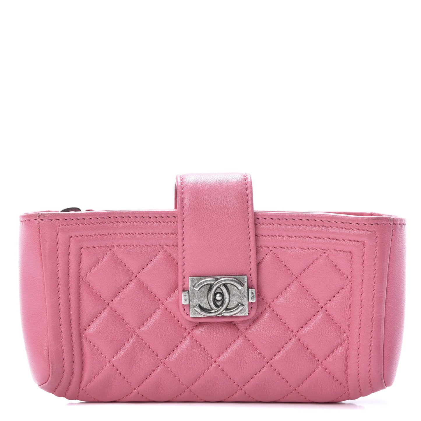 Lambskin Quilted Mini Boy Phone Holder Clutch Pink