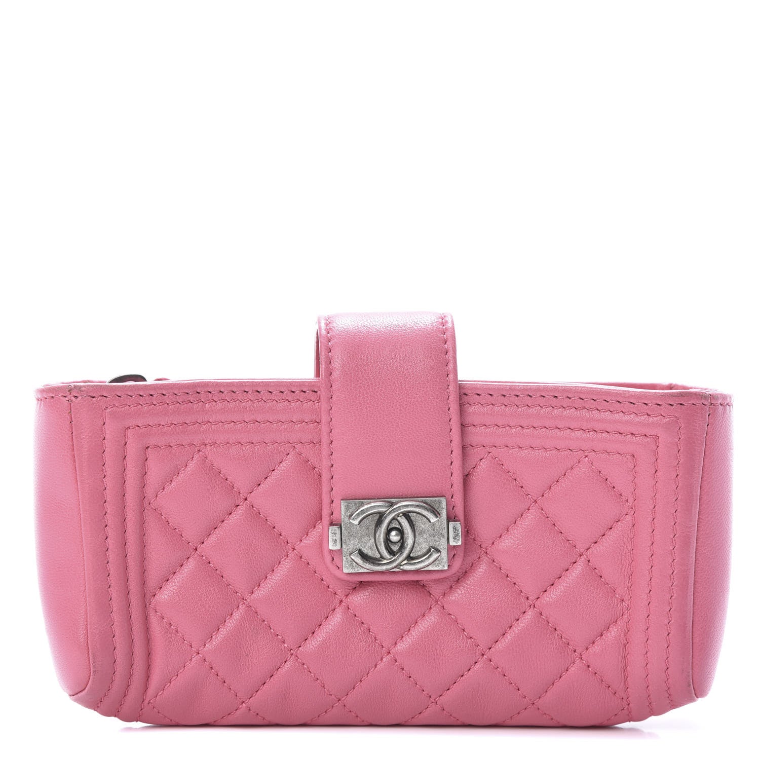 Chanel Lambskin Quilted Mini Boy Phone Holder Clutch Pink 1 of 11
