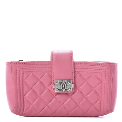 Chanel Lambskin Quilted Mini Boy Phone Holder Clutch Pink 1 of 11