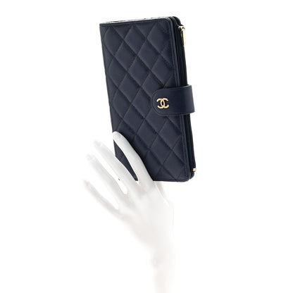 Chanel Shiny Caviar Quilted Vertical Long Zip French Wallet Wallet Navy 2 of 8