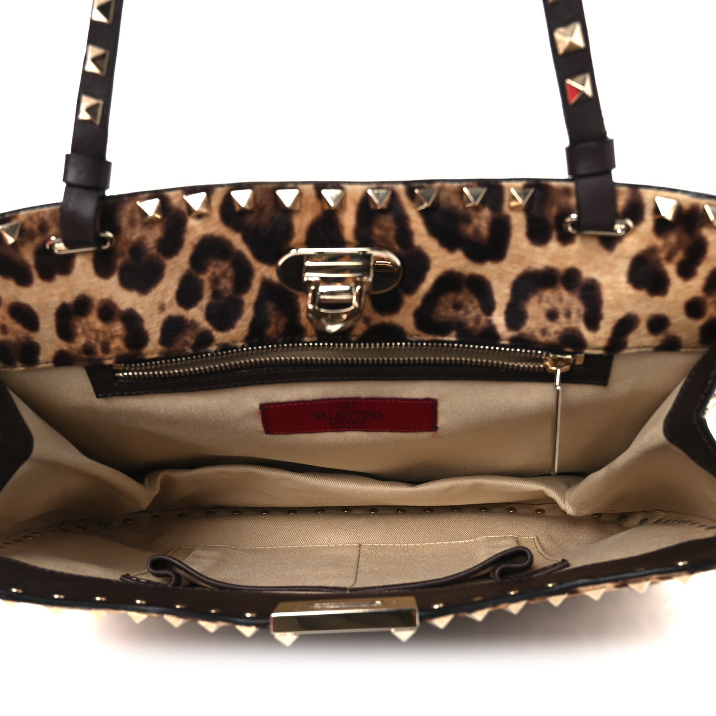 Calf Hair Leopard Print Rockstud Shoulder Bag