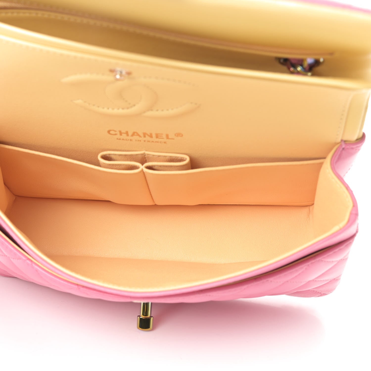 Chanel Lambskin Quilted Small Double Flap Pink Yellow 5 of 13