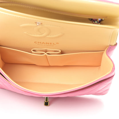 Chanel Lambskin Quilted Small Double Flap Pink Yellow 5 of 13