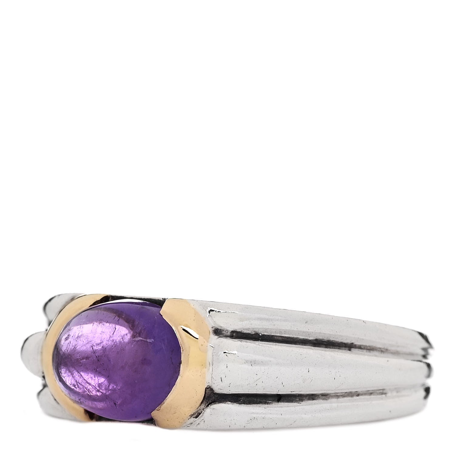 Tiffany Sterling Silver 18K Yellow Gold Amethyst Cabochon Ring 52 6 3 of 6