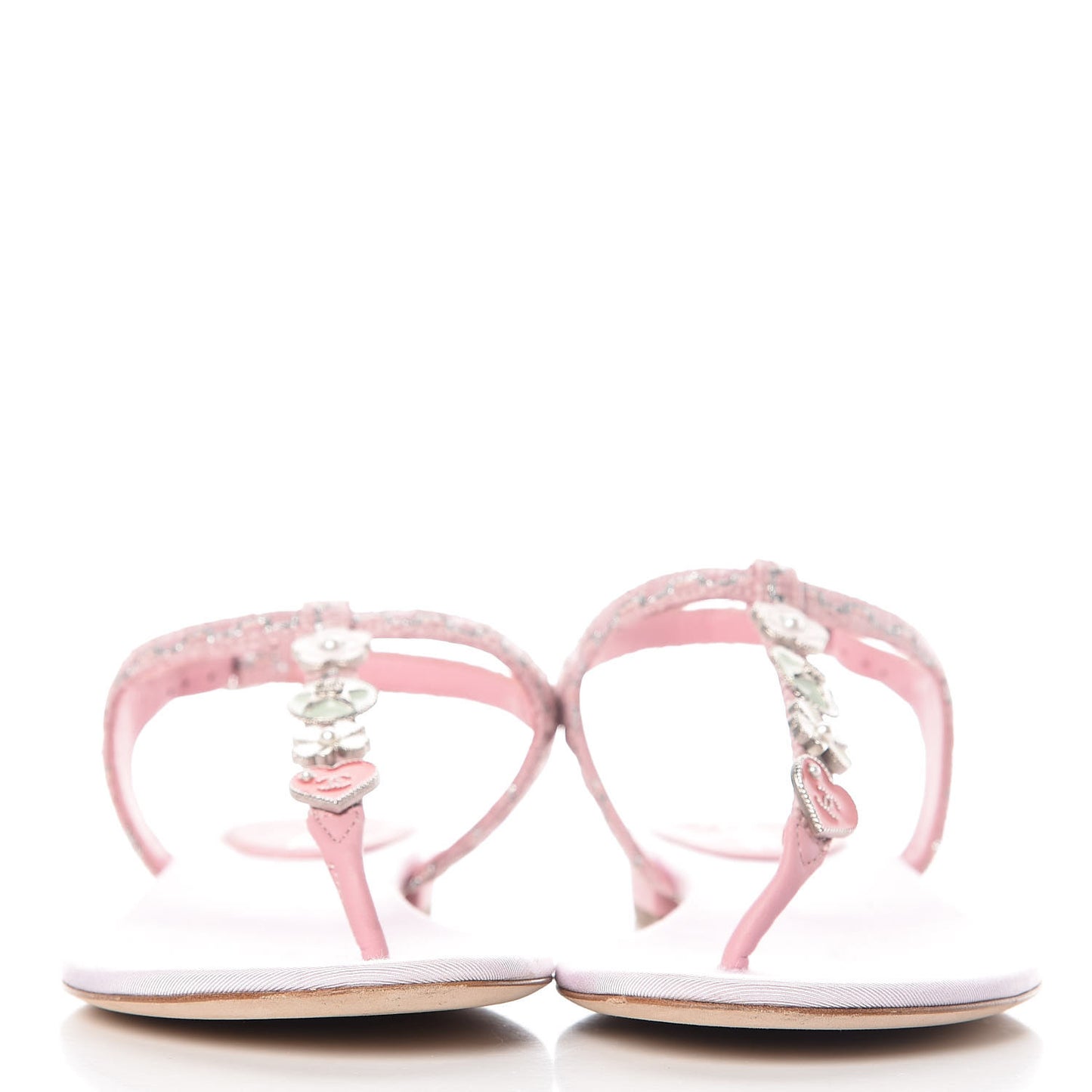 Tweed CC Charm Thong Sandals 36.5 Pink Silver