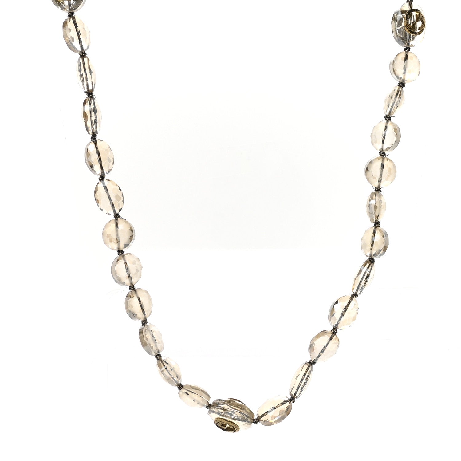 Gucci Metal Crystal Bead Flower Long Necklace Gold 1 of 7