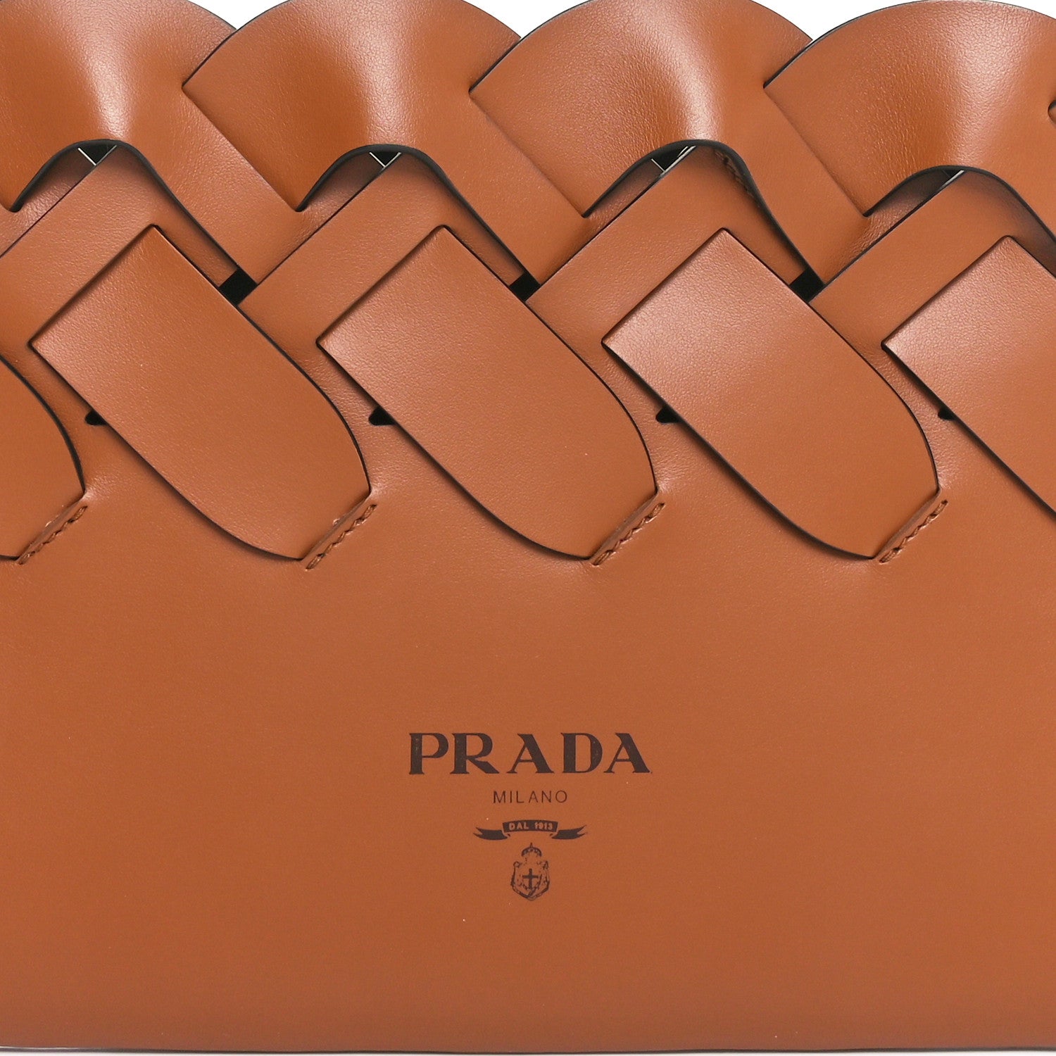 Prada Vitello Intreccio Tress Clutch Cognac Black 9 of 11