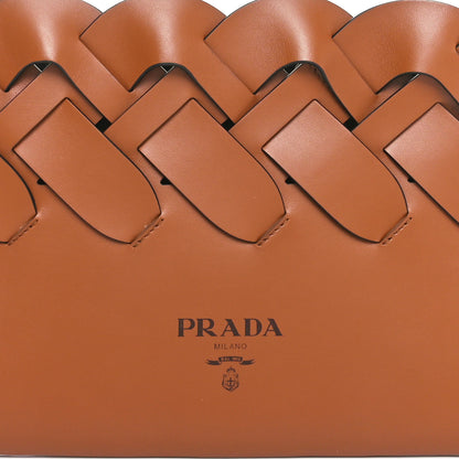 Prada Vitello Intreccio Tress Clutch Cognac Black 9 of 11
