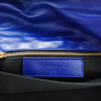 Balenciaga Chevre Gold Metallic Edge Hardware Envelope Clutch Bleu Roi 6 of 7