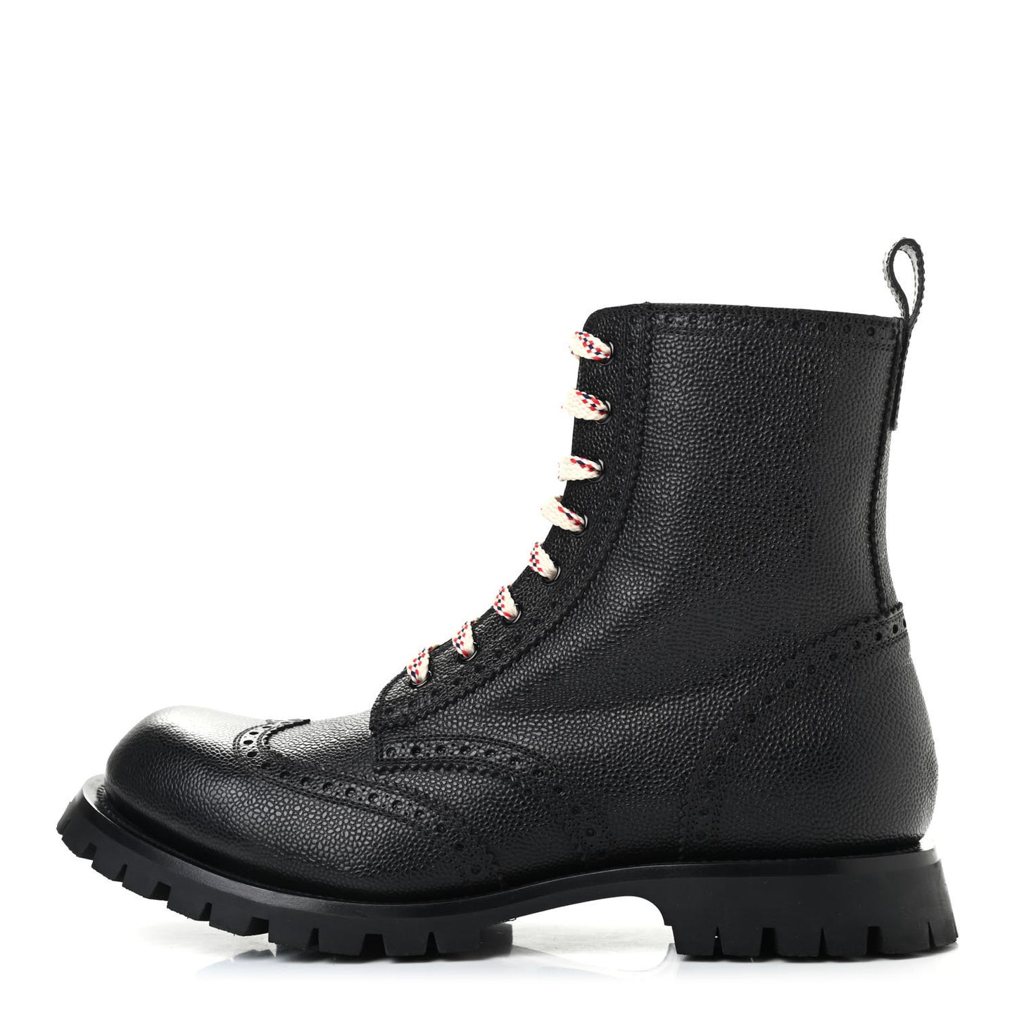 Grained Calfskin Mens Brogue Wingtip Lug Sole Boots 12 Black