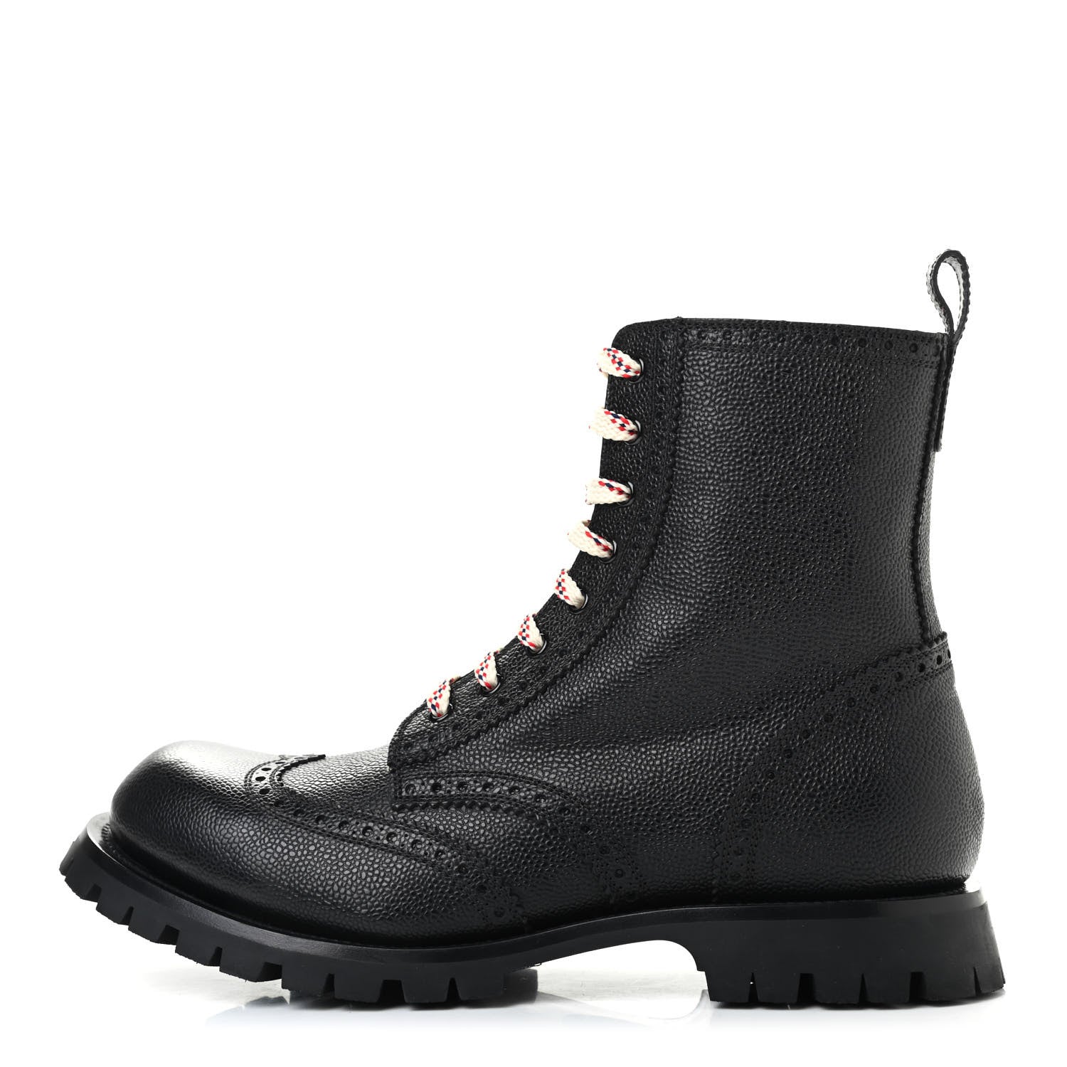 Gucci Grained Calfskin Mens Brogue Wingtip Lug Sole Boots 12 Black 1 of 8