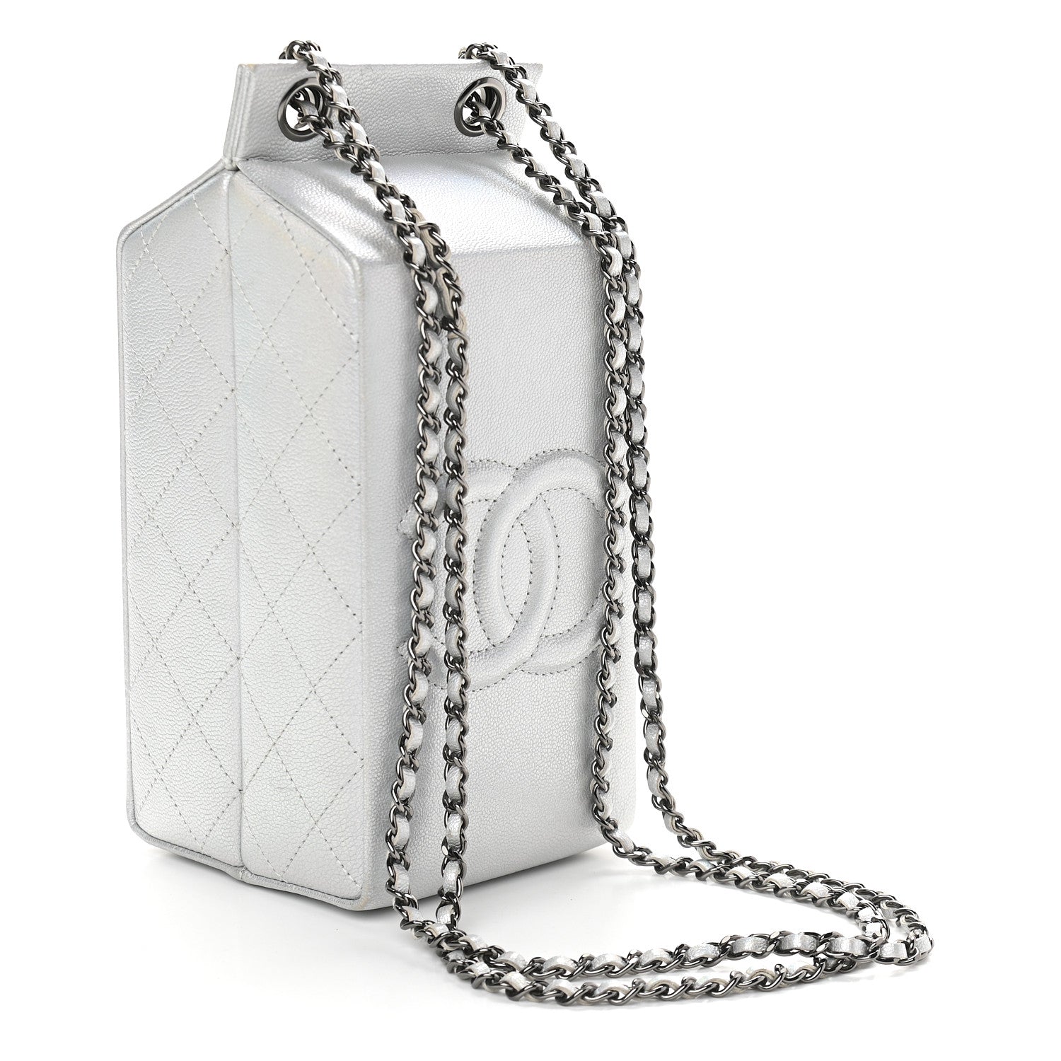 Chanel Metallic Goatskin Lait de Coco Milk Carton Bag Silver 3 of 9