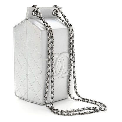 Chanel Metallic Goatskin Lait de Coco Milk Carton Bag Silver 3 of 9