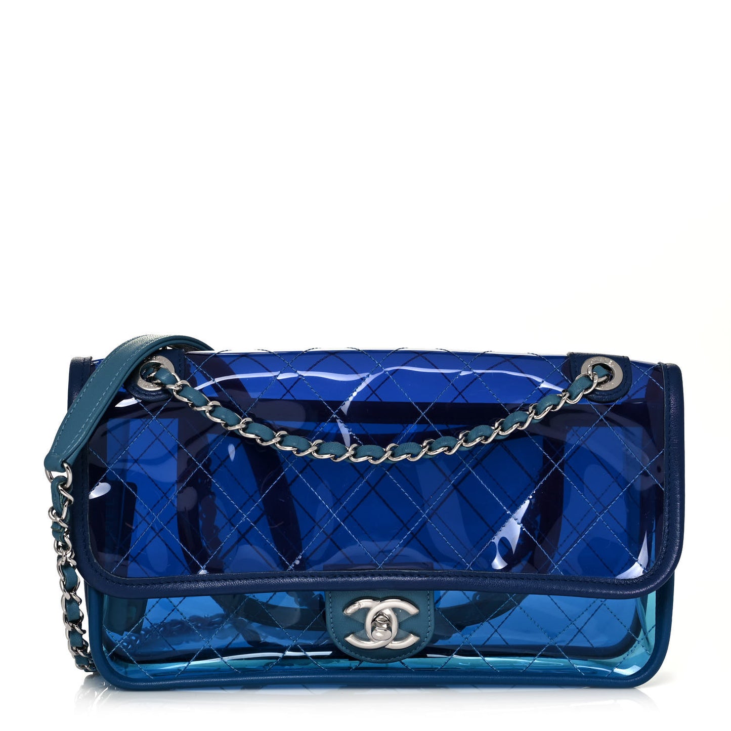 PVC Lambskin Stitched Medium Coco Splash Flap Blue