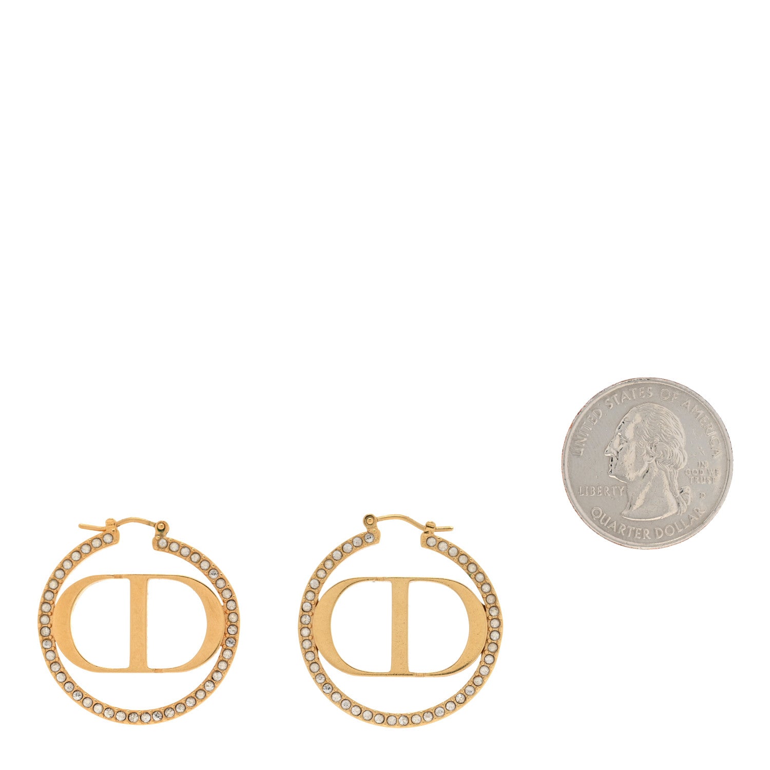 Christian Dior Crystal CD 30 Montaigne Hoop Earrings Gold 2 of 5