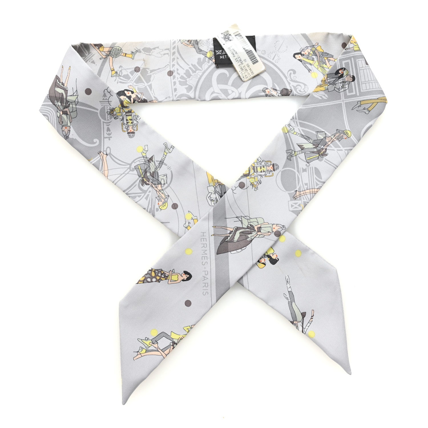 Hermes Silk Ex-Libris Les Parisie Twilly Gris Perle Jaune Soufre 1 of 6