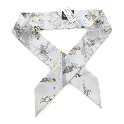 Hermes Silk Ex-Libris Les Parisie Twilly Gris Perle Jaune Soufre 1 of 6