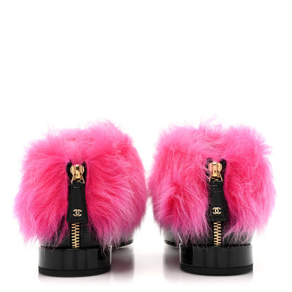 Chanel Patent Shearling Lambskin Cap Toe Short Boots 39 Black Pink 4 of 9